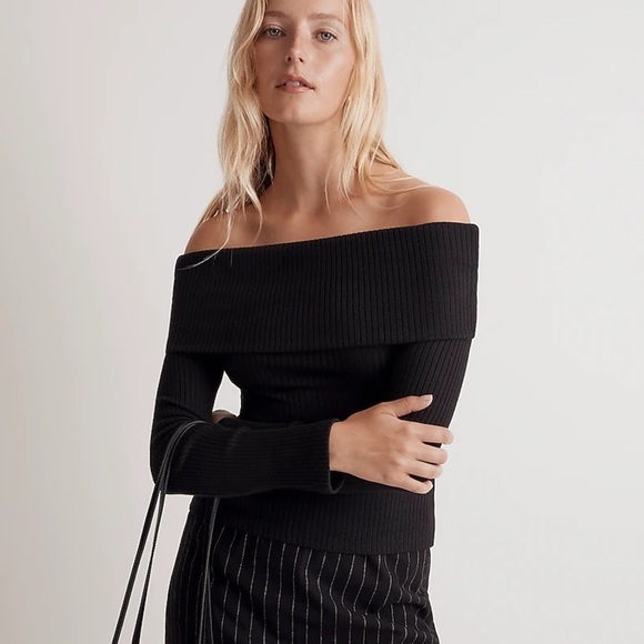 MADEWELL Black Off Shoulder Long Sleeve Blouse NWT - Picture 1 of 10
